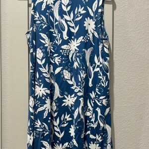 LOFT Blue and White Floral Swing Dress Sleeveless Large Dress